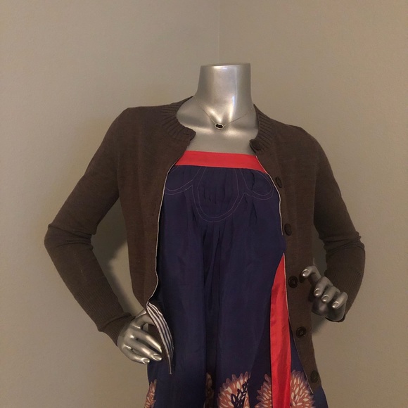 Banana Republic long sleeve merino extra fine wool cardigan in chocolate - Picture 2 of 8